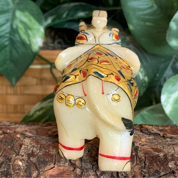 Marble Elephant Statue Trunk Up Hand Painted Indian Art home Decor Sculpture 3" - Picture 7 of 14
